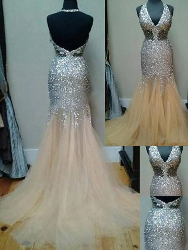 Mermaid Sexy Prom Dress African Tulle Halter Prom Dress #ER221