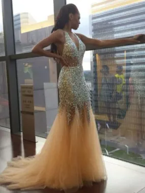 Mermaid Sexy Prom Dress African Tulle Halter Prom Dress #ER221