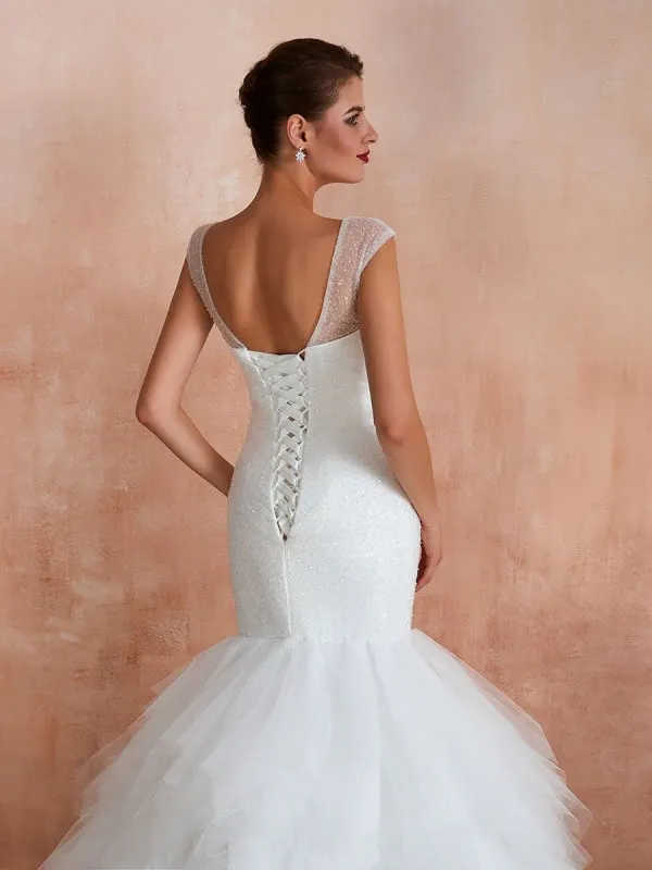 Mermaid Wedding Dress 2021 Beaded V Neck Sleeveless Bridal Gowns With Train