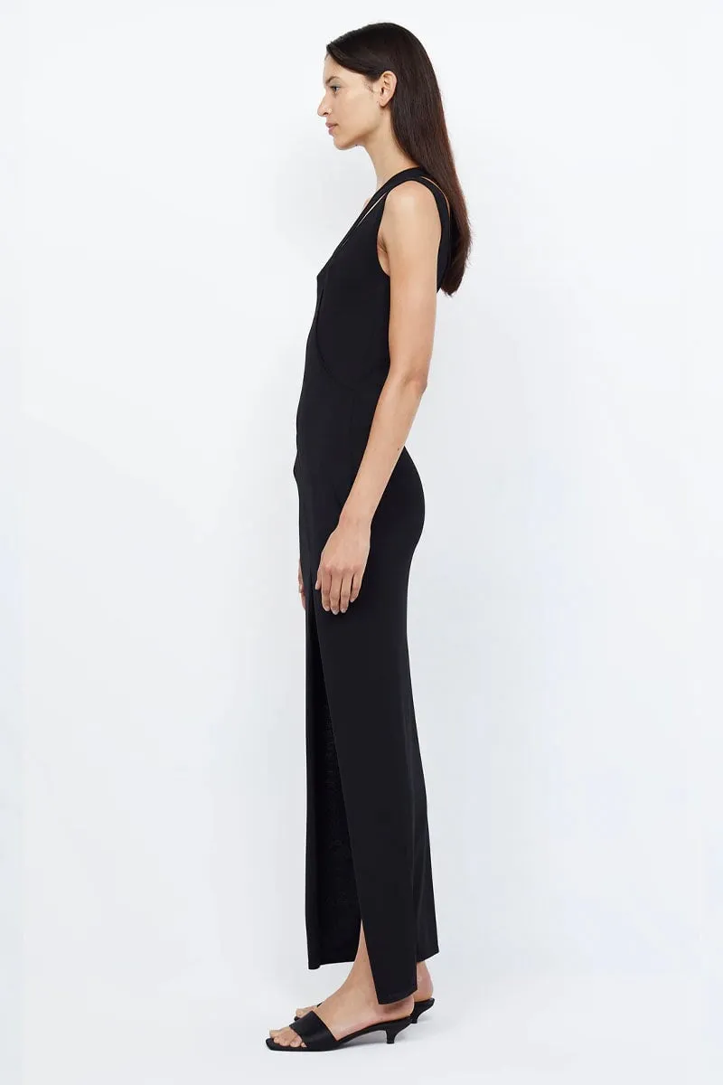 MIRA ASYM KNIT MAXI DRESS-BLACK