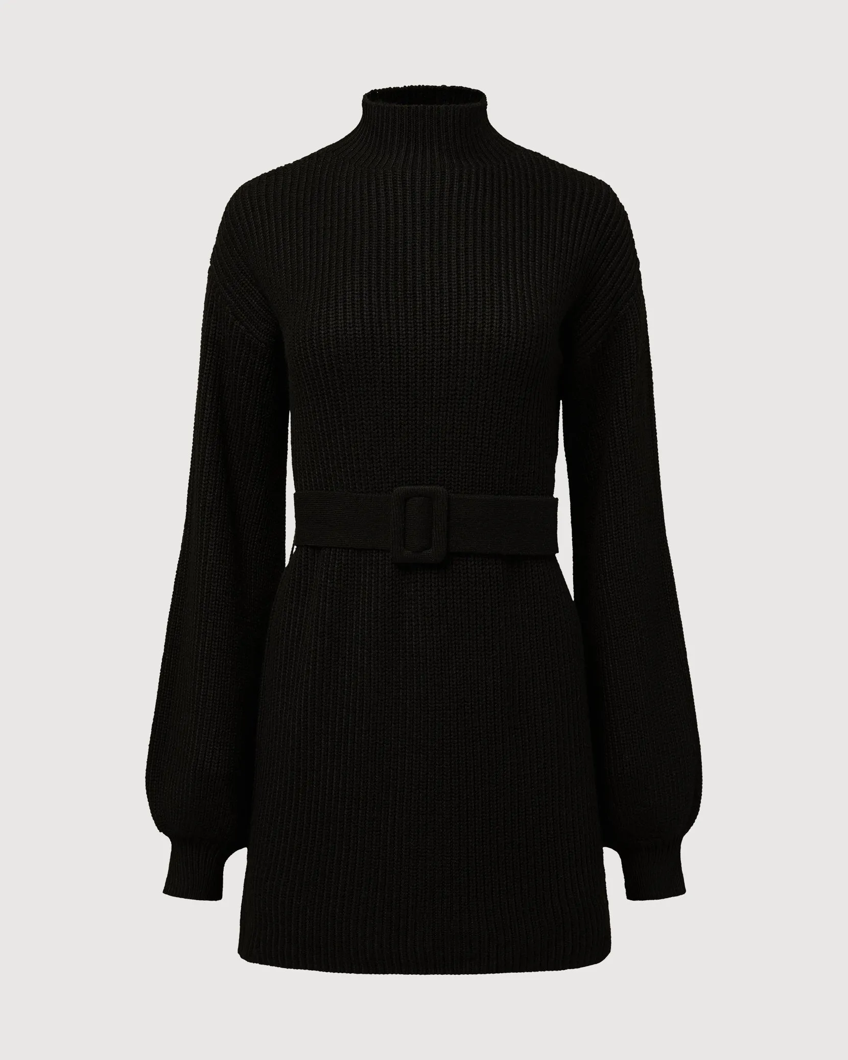 Mock Neck Belted Sweater Dress