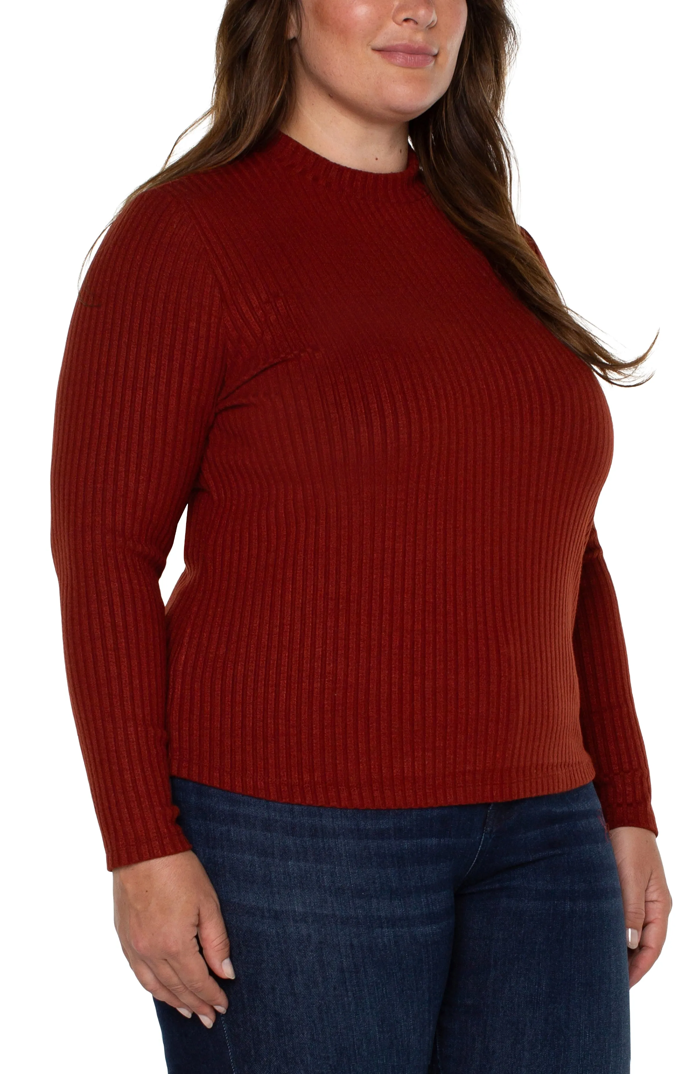 MOCK NECK LONG SLEEVE KNIT TOP