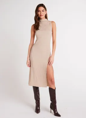 Mock Neck Midi Dress - Light Oak