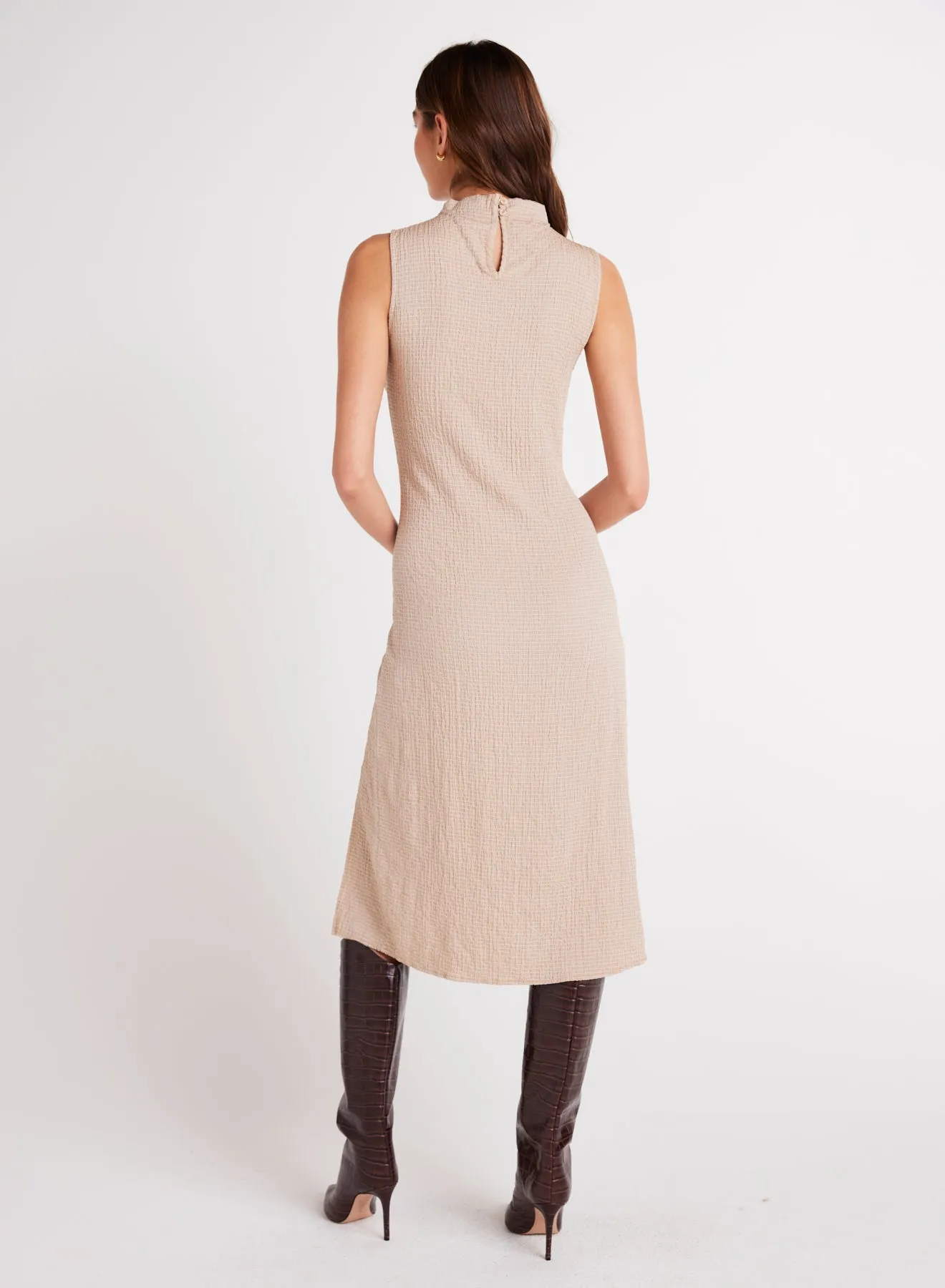 Mock Neck Midi Dress - Light Oak