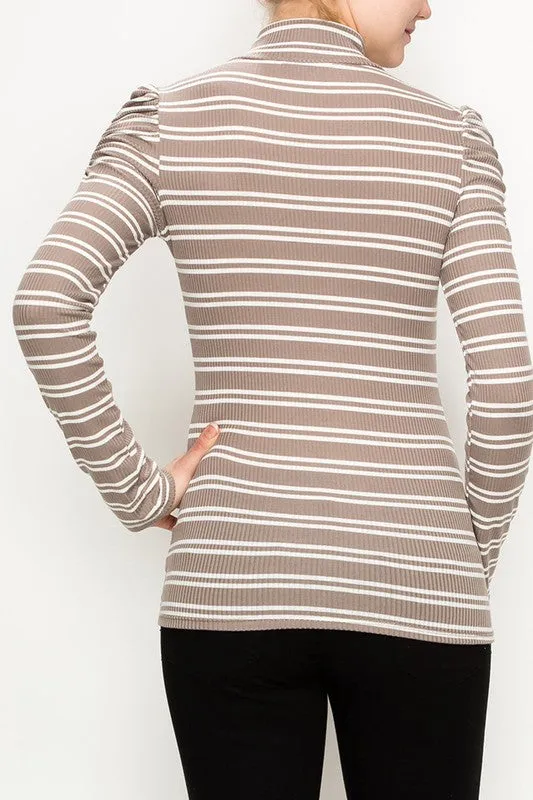 MONICA LONG SLEEVE MOCK NECK STRIPE PRINT TOP