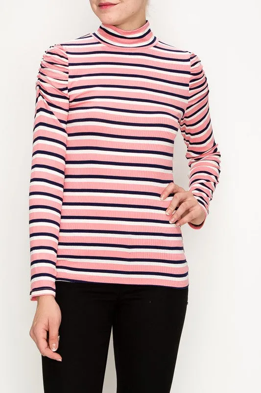 MONICA LONG SLEEVE MOCK NECK STRIPE PRINT TOP