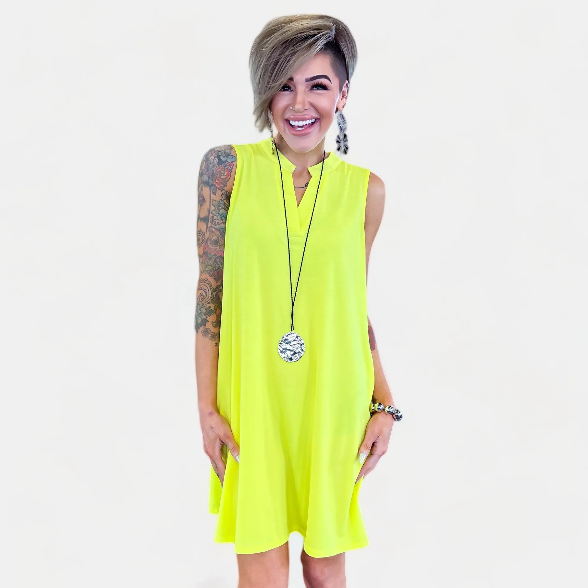 Neon Yellow Lizzy Tank Dress [NO RETURNS]