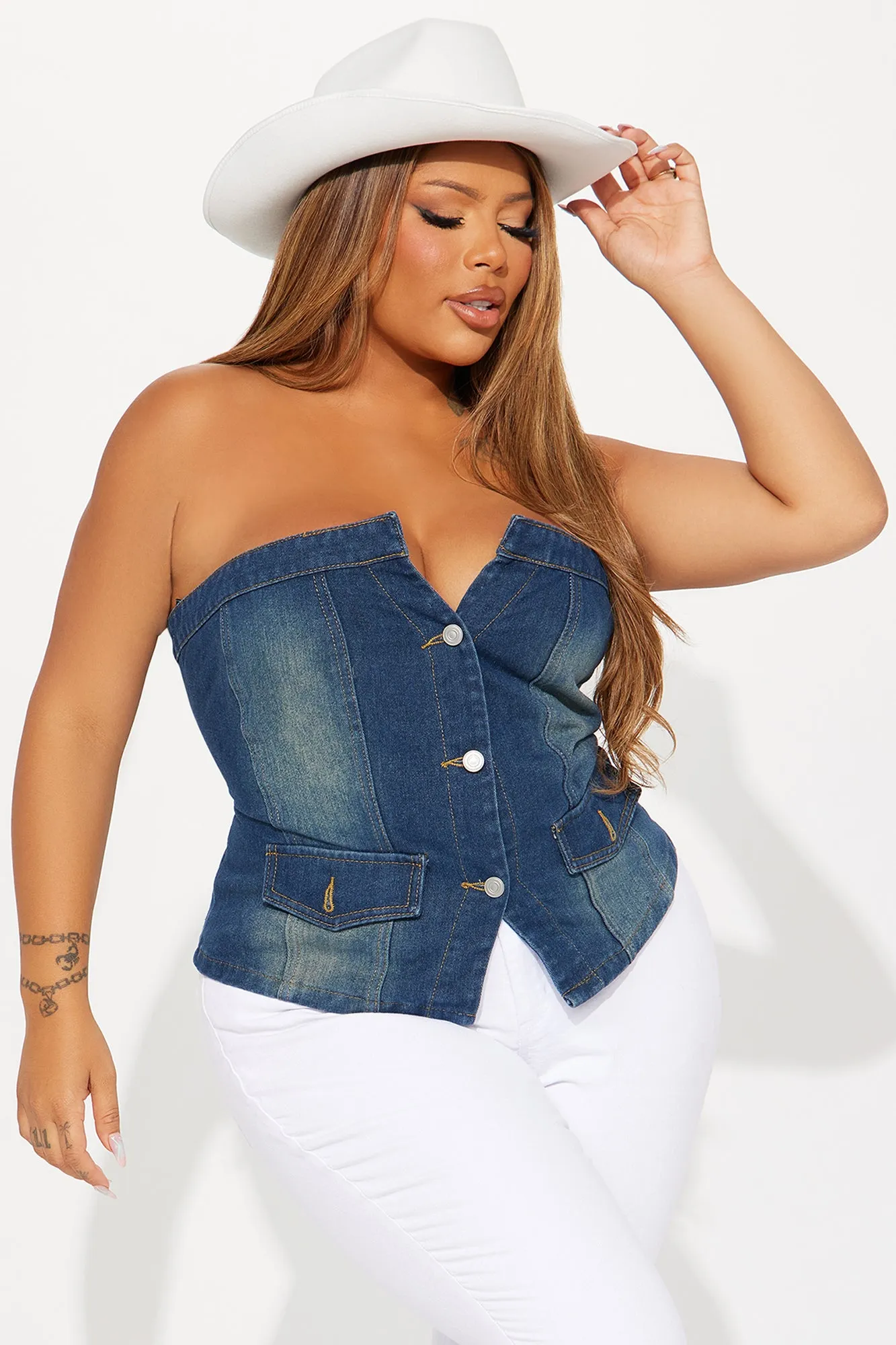 On My Way Denim Corset Top - Dark Wash