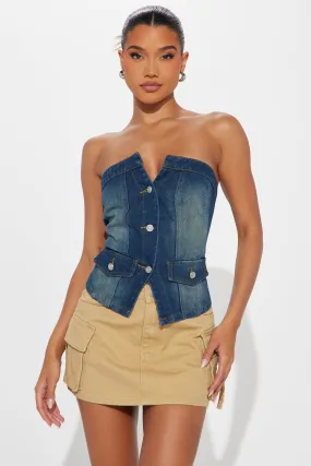 On My Way Denim Corset Top - Dark Wash