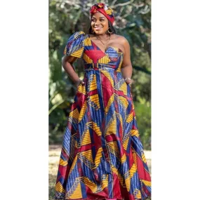 One Shoulder African Print Dress