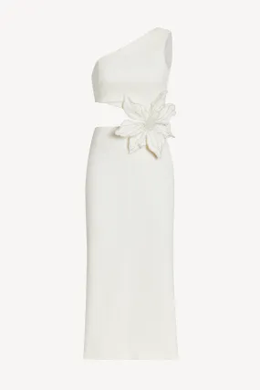 One Shoulder Kleid Flower in Ivory