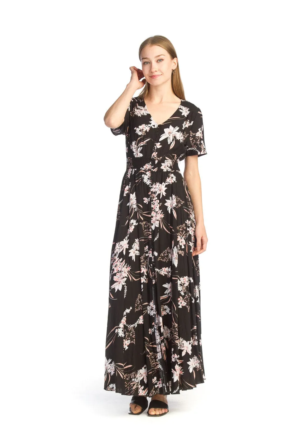 PAPILLON PD-14706 Floral maxi dress button front