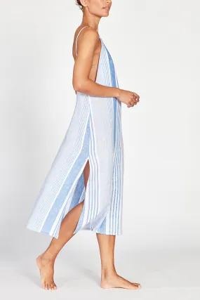 Pomona Linen Dress - Blue/White