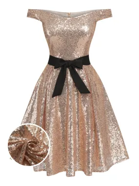 [Pre-Sale] Champagne 1950s Sequined Off-shoulder Dress