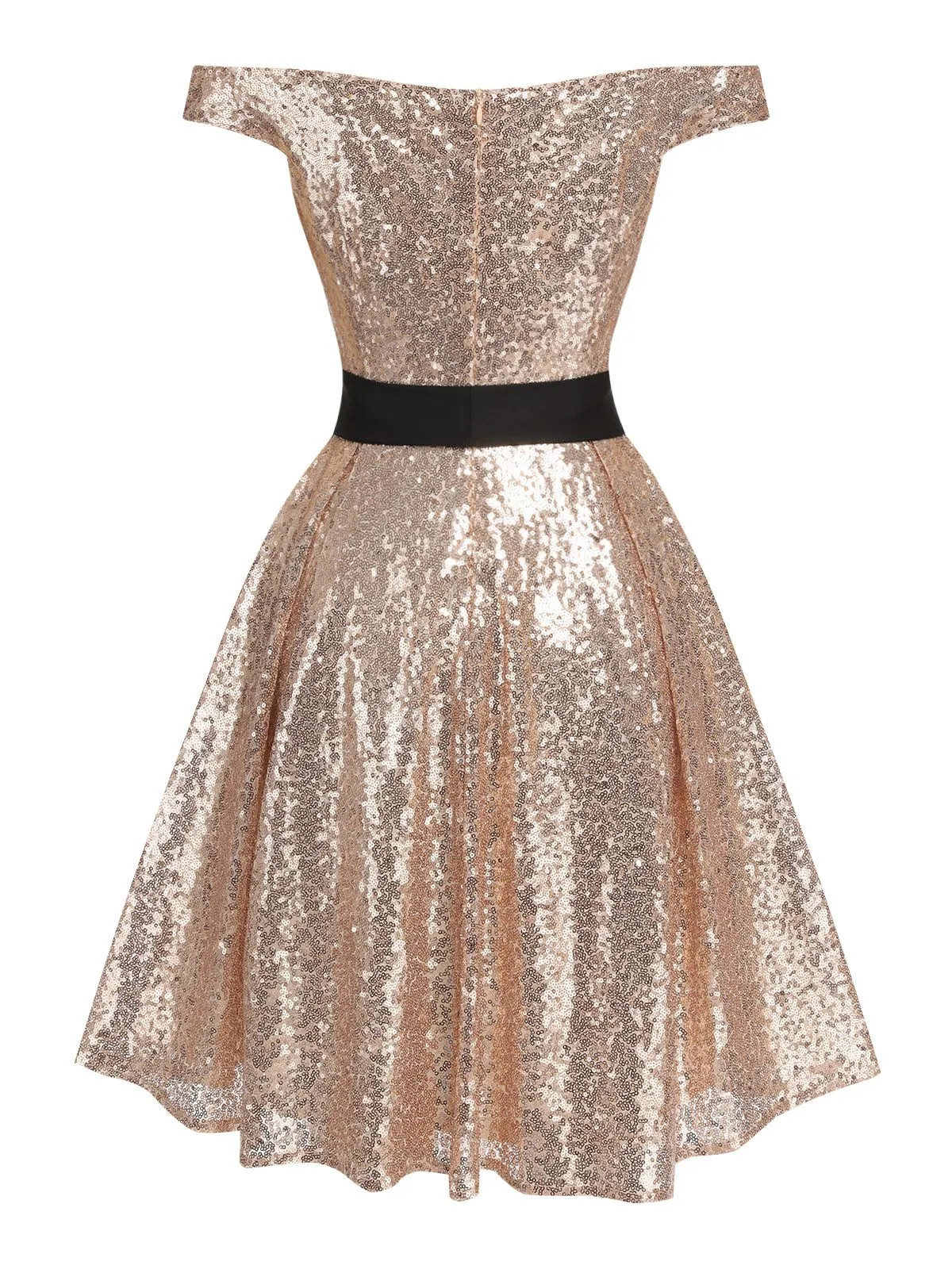 [Pre-Sale] Champagne 1950s Sequined Off-shoulder Dress