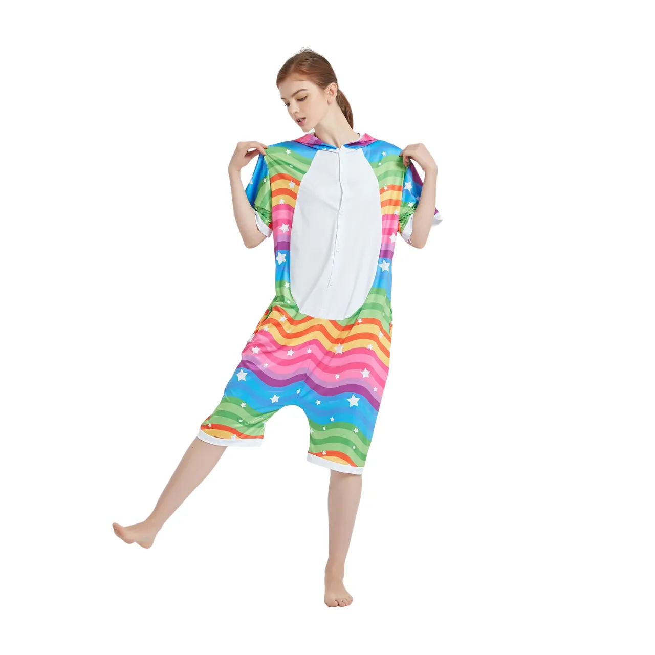 Rainbow Waves Unicorn Adult Summer Onesie