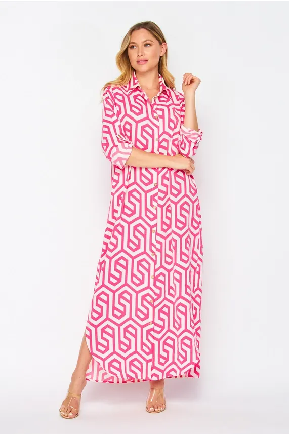 Relaxed Geometric Print Shirt Dress