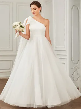 Robe de mariée asymétrique en tulle Manches cintrées à la taille