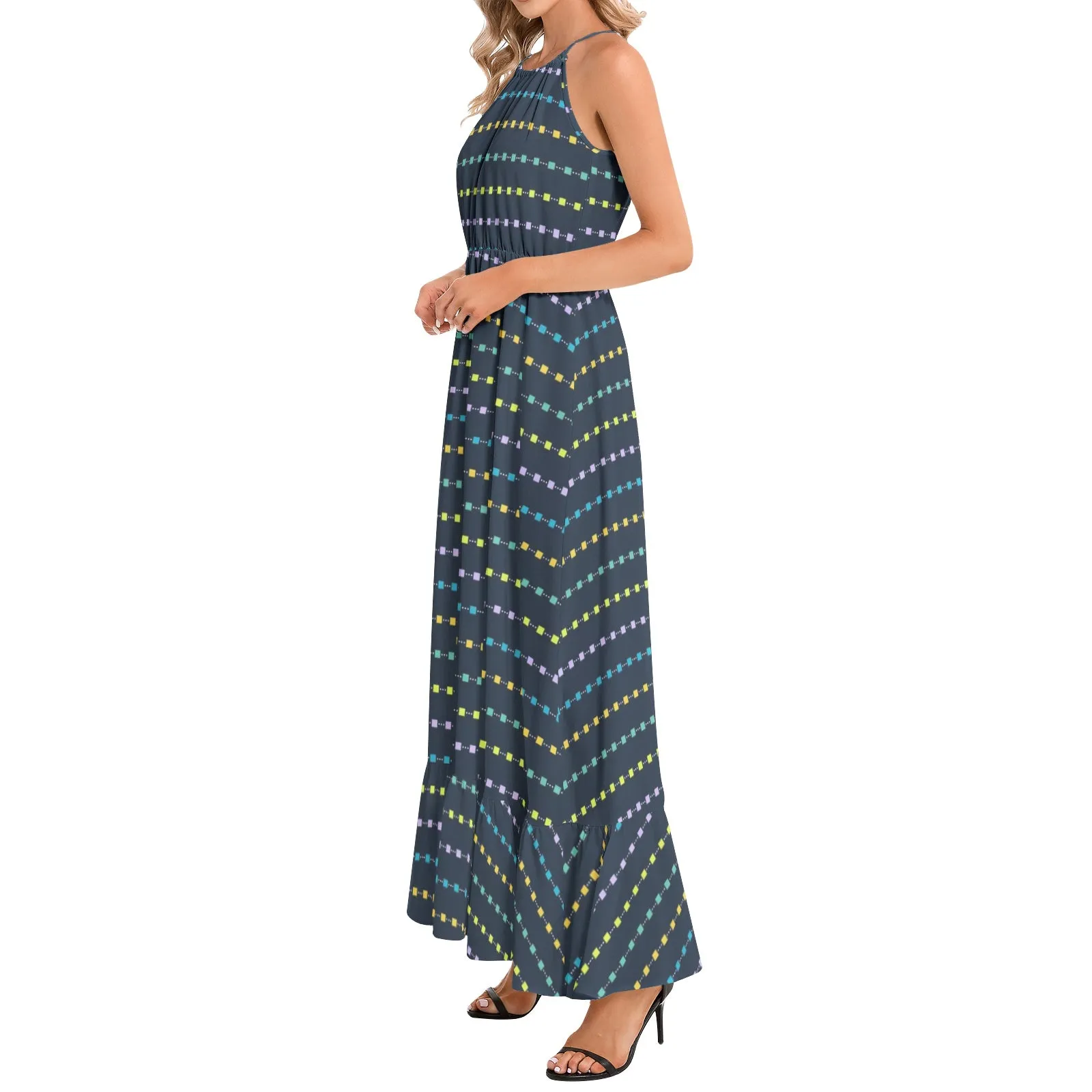 Ruffle Hem Halter Neck Maxi Dress