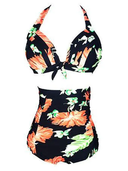 Sexy Printed Lace-up High Waisted Bikini Set