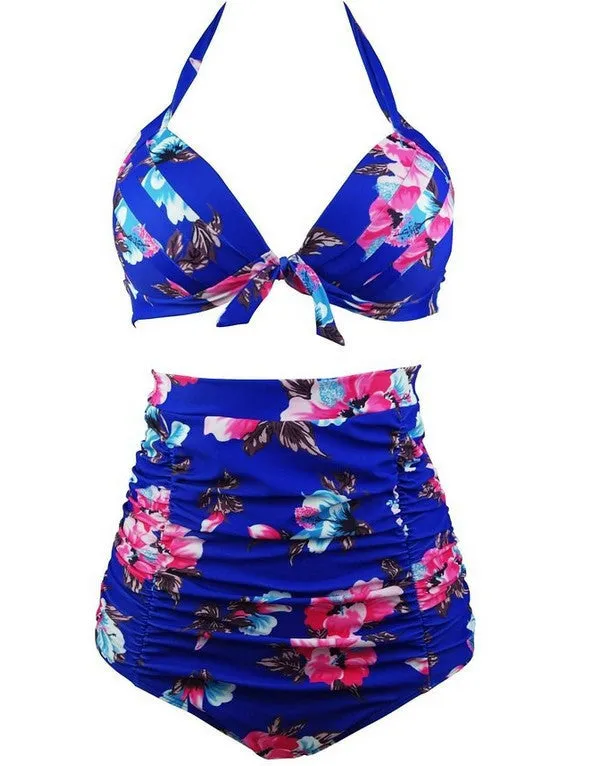 Sexy Printed Lace-up High Waisted Bikini Set