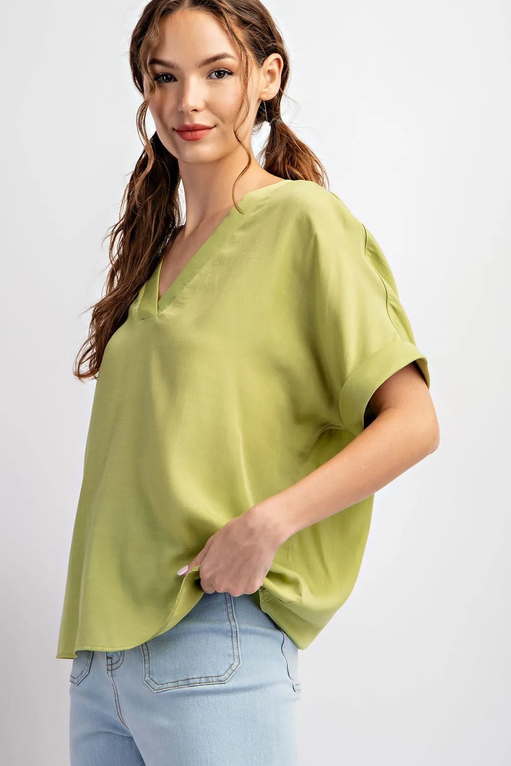 Short Sleeve Faux Button Down Top