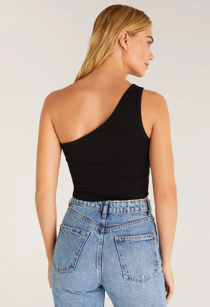 Toni One Shoulder Rib Tank-Black