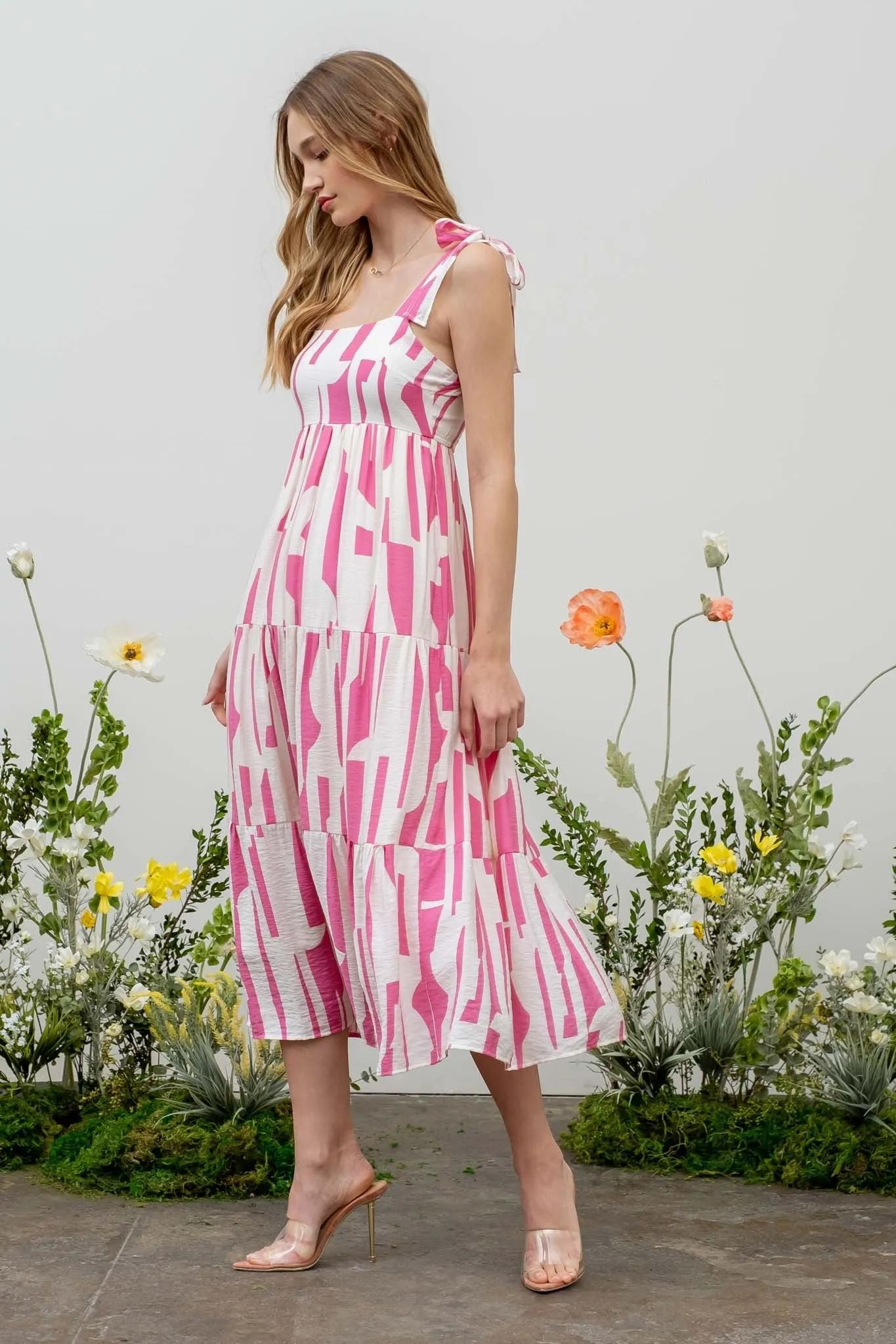 Treasured Times Tiered Abstract Print Midi Dress