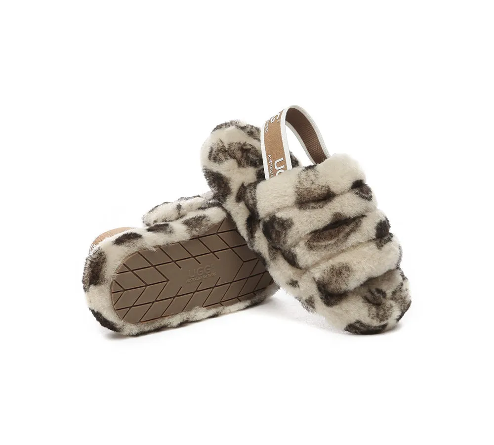 UGG AUSTRALIAN SHEPHERD Kids Slingback Fluffy Slides Leopard Puffy