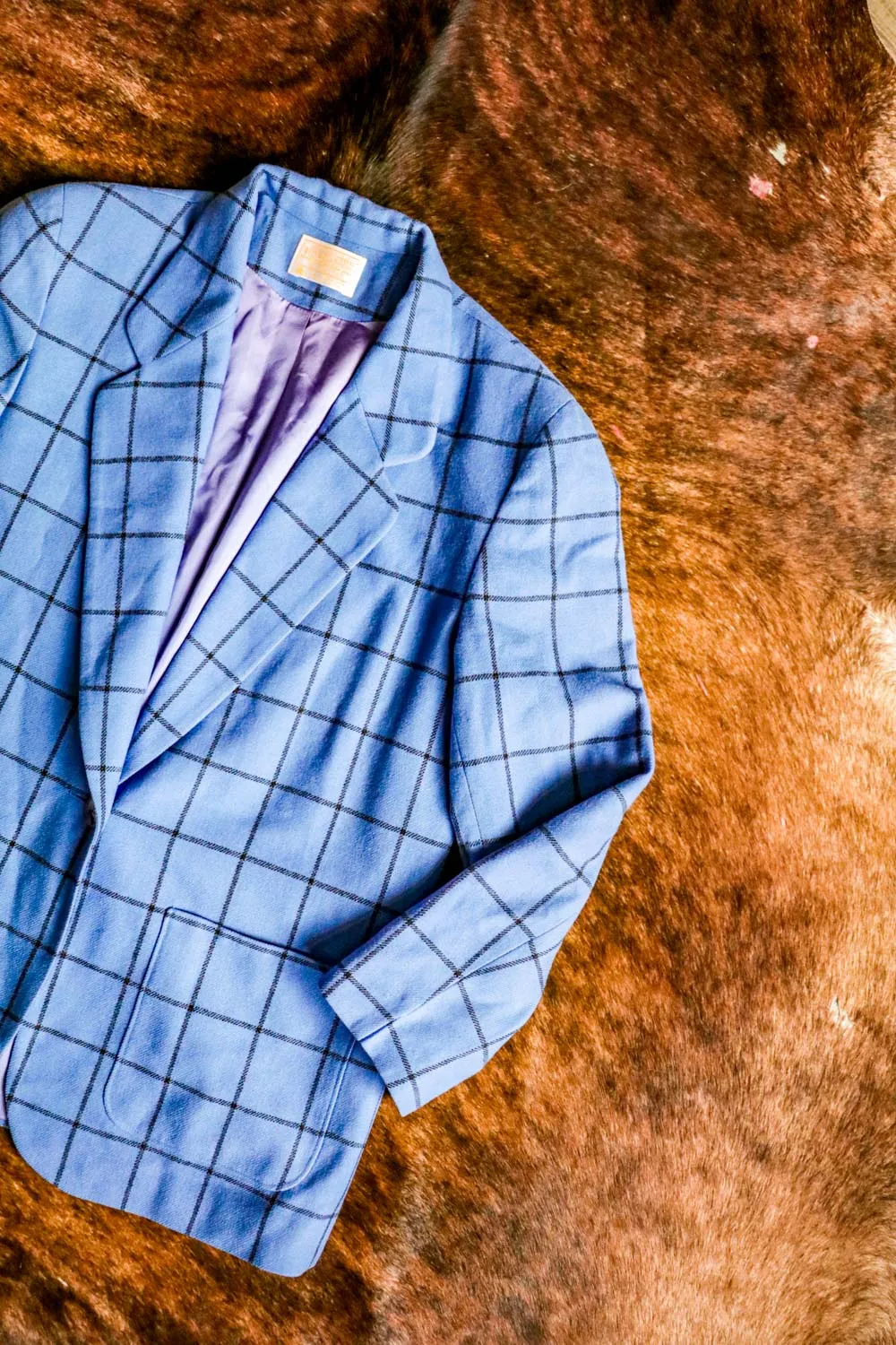 Vintage Blue and Black Plaid Windowpane Pendleton Blazer