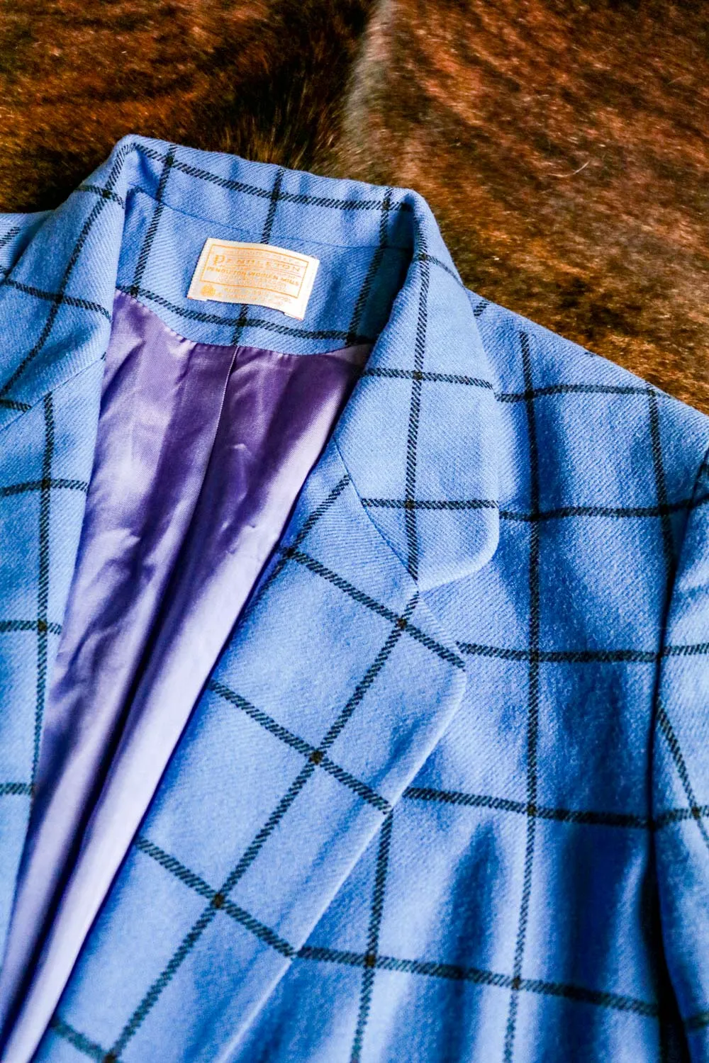 Vintage Blue and Black Plaid Windowpane Pendleton Blazer