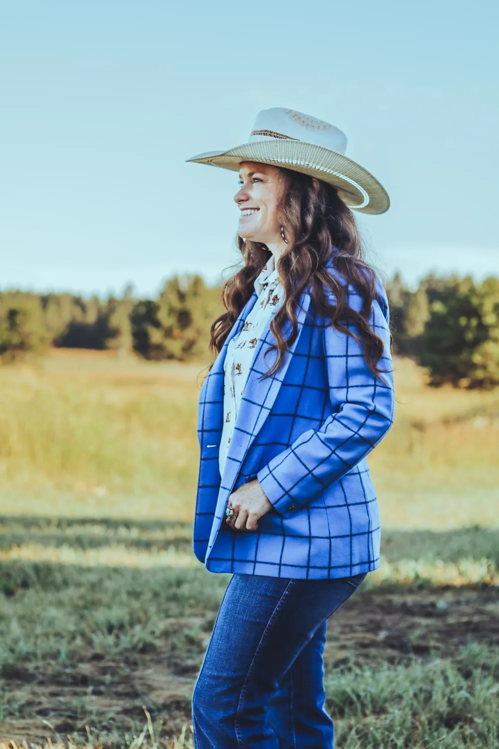 Vintage Blue and Black Plaid Windowpane Pendleton Blazer