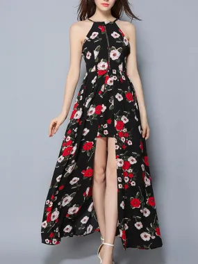 Women's Halter Floral Sleeveless Split Maxi Dress